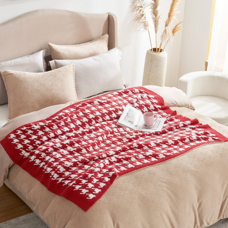 Jeté en laine Houndstooth, Pied-de-poule rouge