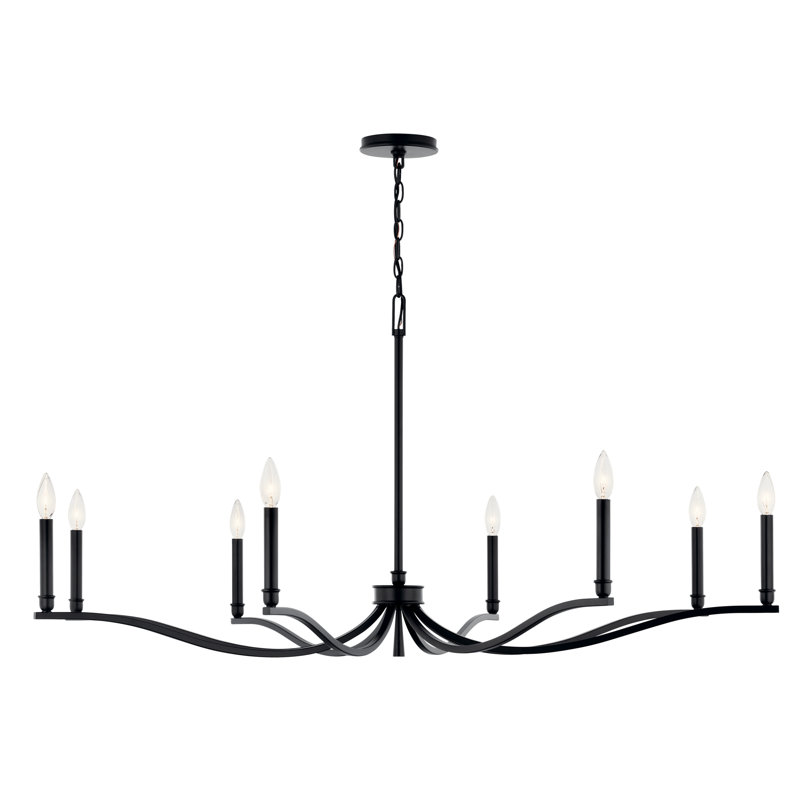 Steel Dimmable Classic / Traditional Chandelier, 25" H x 52" W x 52" D, Satin Black, 8