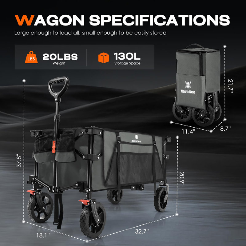 Chariot pliable avec roues 140L, Gris