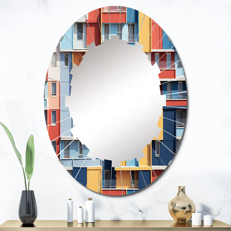 Colorful Cityscape Oval Bathroom Vanity Mirror