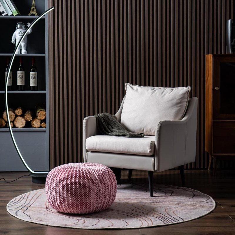 Pouf rond en tricot Anouck - mélange de polyester tissé à la main, Mélange de polyester rose