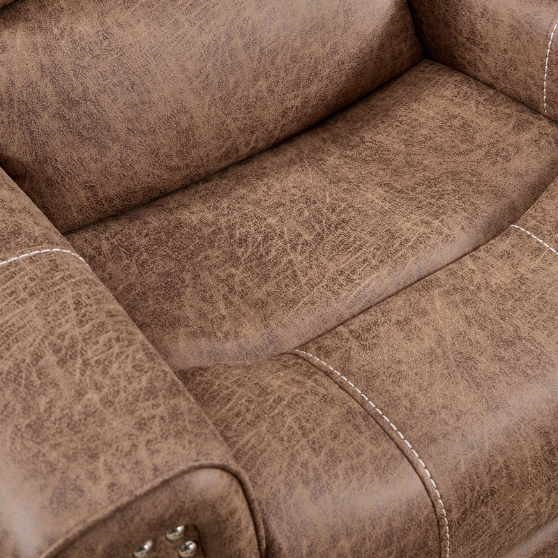 Caleb 38" W Faux Leather Recliner, Brown Faux Leather