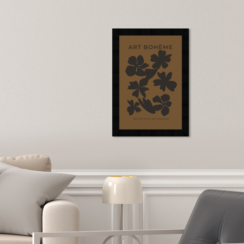 Motif floral noir et brun minimal - cadre photo, impression sur papier, Noir, H 17 po x l 12 po