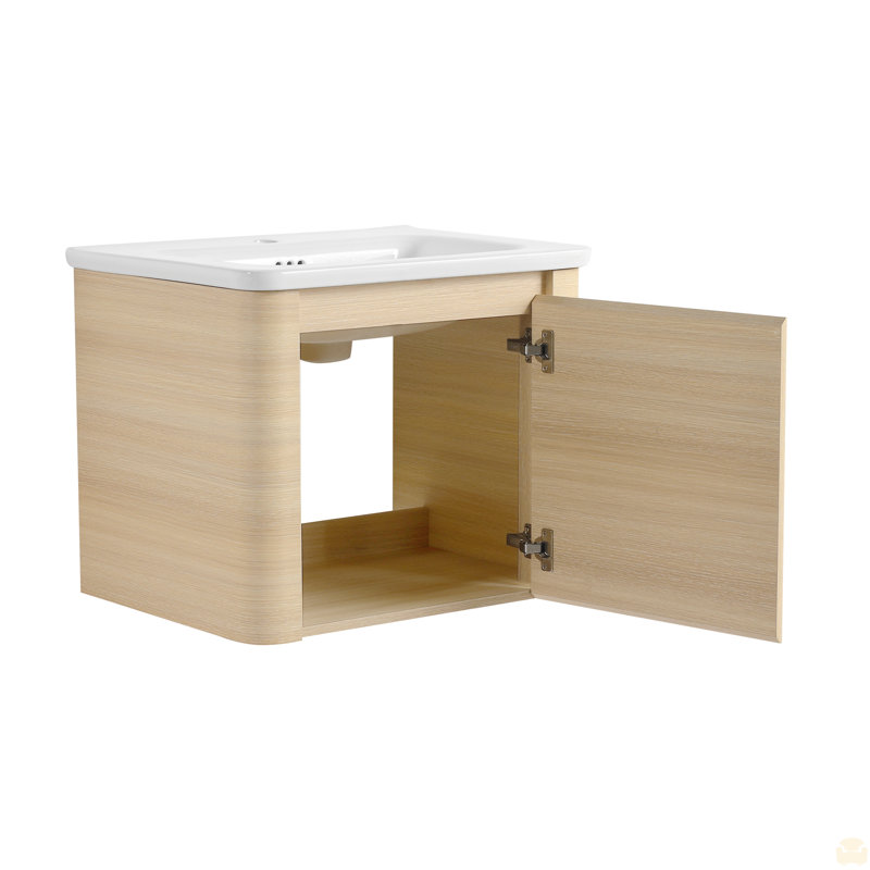 Meuble-lavabo mural 24 po avec lavabo en céramique blanche et porte à fermeture en douceur, emballage KD, contreplaqué, 24"