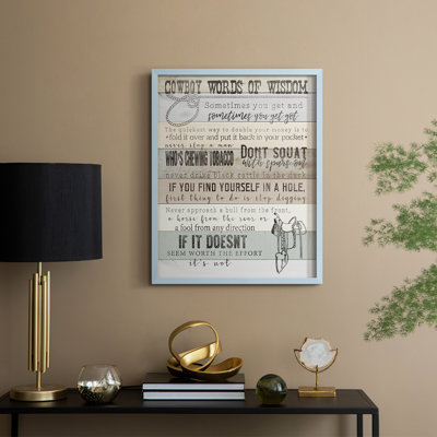 Cowboy Words Of Wisdom, reproduction encadrée - bois massif