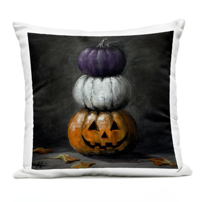 Vintage Halloween Pumpkin Stack Outdoor Printed Pillow design by Lindsay Kivi Fine Art