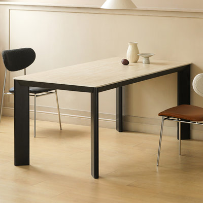 Table de salle à manger noire en pierre frittée rectangulaire + bois massif