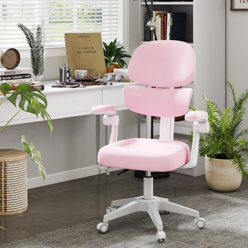 Chaise de bureau pour enfants à hauteur ajustable avec roulettes verrouillables, chaise d'ordinateur avec accoudoirs, Rose