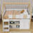 Wooden Low Loft Bed With LED Lights, Storage Shelf And Cabinets-590955769