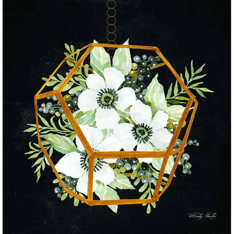 «Gold Geometric Hexagon» par Cindy Jacobs - Impression, H 12 po x l 12 po, Papier avec cadre simple argenté avec passe-parto