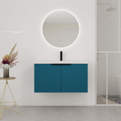 Meuble-lavabo mural 36 po avec lavabo en résine et 2 portes à fermeture en douceur