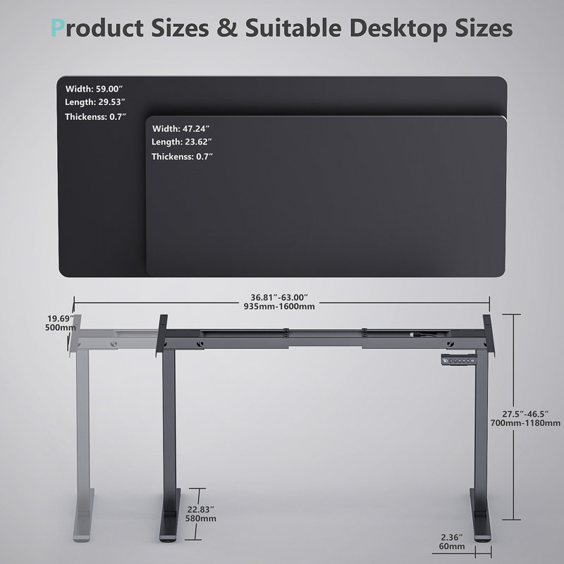  Bureau debout double VVENACE, H 46,5 po x l 47,24 po x P 23,62 po, Noir, Noir