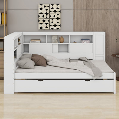 Wood Daybed With Storage Shelves, USB And Trundle