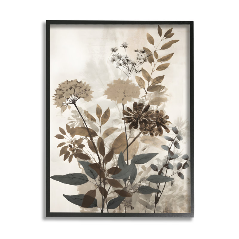 Bb-288 - Cadre de feuillage sauvage rustique encadré sur bois, Giclée encadrée noir minuit, H 14 po x l 11 po x P 1,5 po