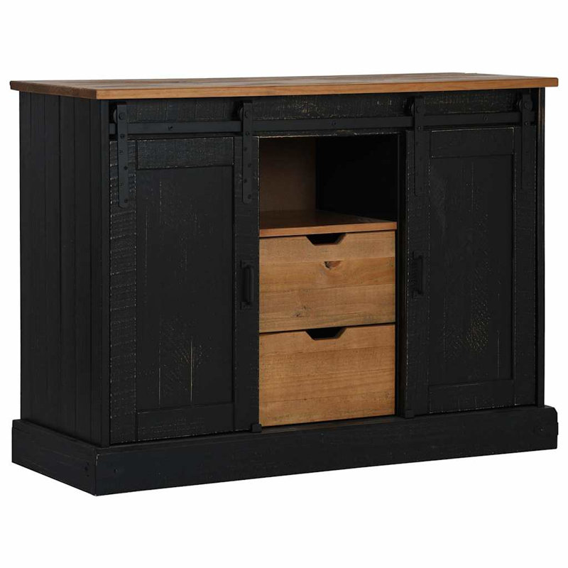 Sideboard HALDEN 2 Sliding Doors 112X40x80 Cm Solid Wood, Black