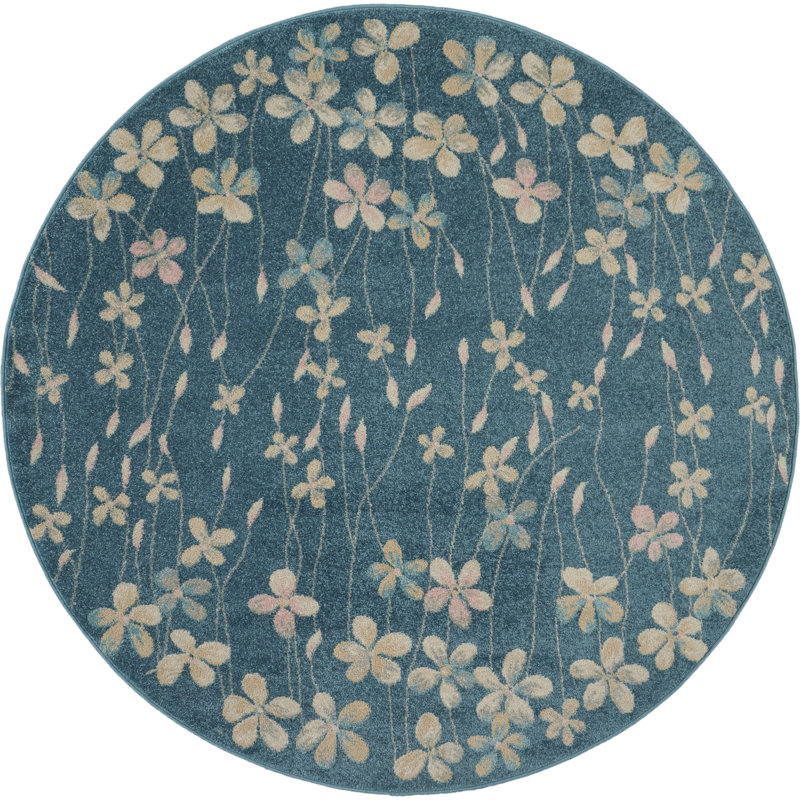 Tapis turquoise Deedra, Rond 5 pi 3 po