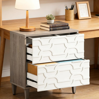 Solution de rangement polyvalente pour documents, format légal, lettre, format A4, armoire chic en gris et blanc, fabrication en panneau de particules de classe E0, stabilité des pieds réglables, bureau de tiroir spacieux,