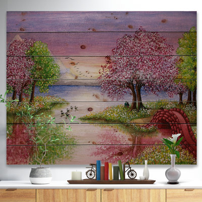 Lac romantique en rose et vert - impression d'art graphique