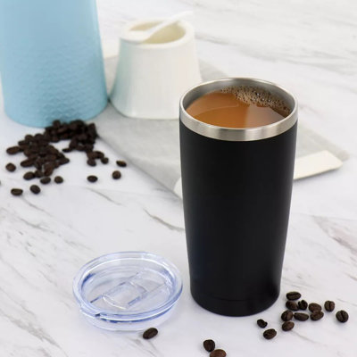 Gobelet thermique en acier inoxydable 18 oz avec couvercle coulissant en acrylique - Tasse de voyage à double paroi isolée sous vide en noir mat