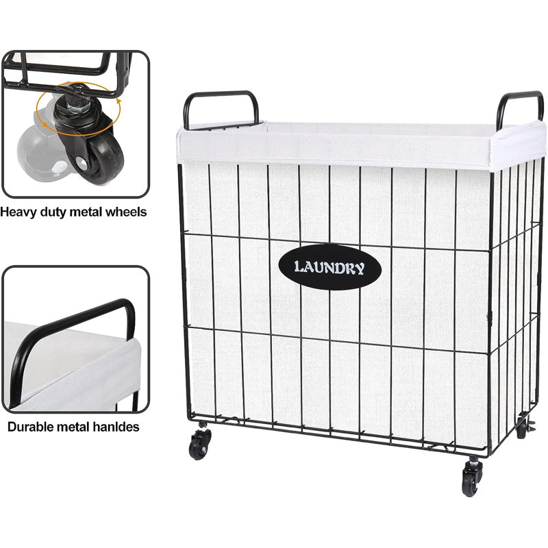 Metal Rolling Laundry Hamper with Handles