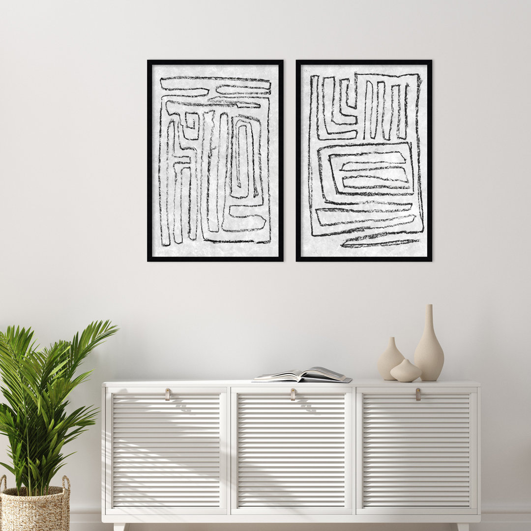 Black and White Runes - set of 2 by Jennifer Goldberger Framed Wall Art Prints Wade Logan®