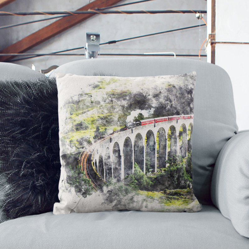 Steam Train in Scotland Abstract Cushion with Filling, 55cm H x 55cm W x 20cm D