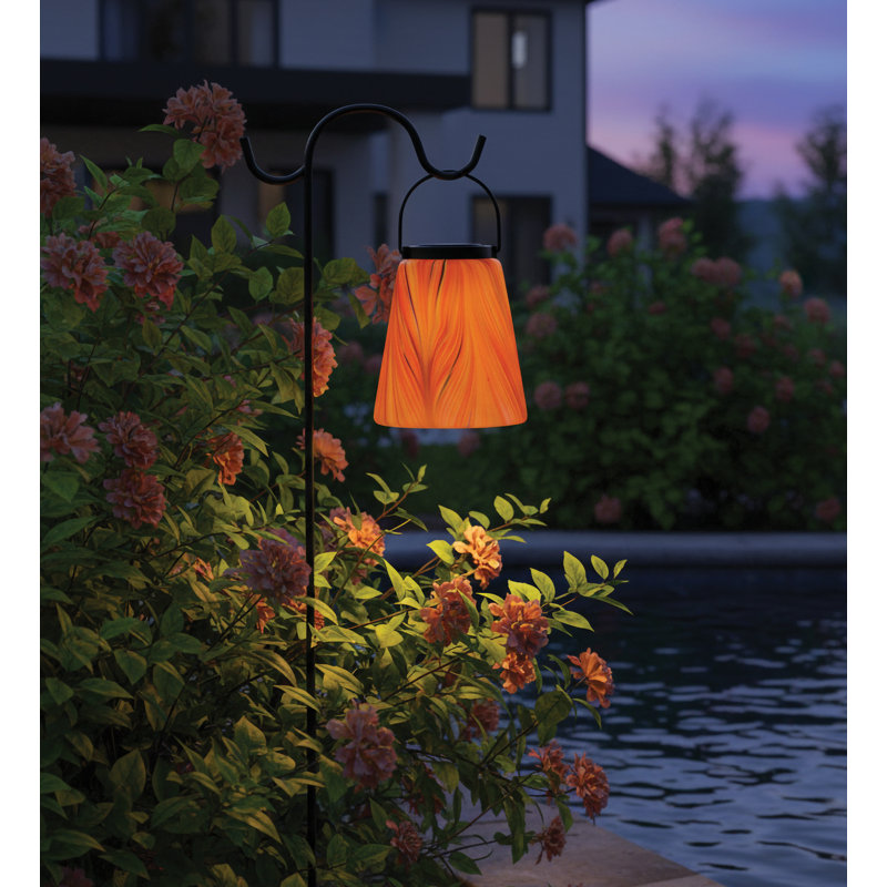Murano Handcrafted Glass and Metal Solar Powered Decorative Outdoor Lantern, Orange