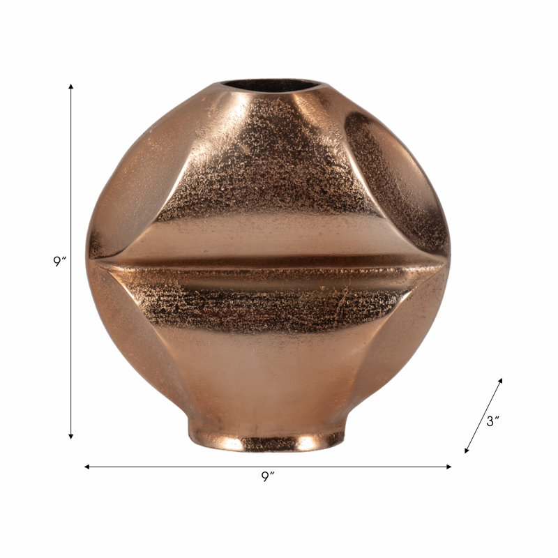 Sculptural Metal Vase with Unique Angular Shape for Home Decor - Contemporary Tall Flower Vase for Dining Room Table or Bedroom Decor - Gold