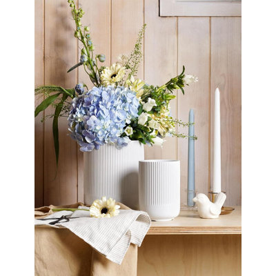 Ceramic Utensil Holder Set of 2 - 7.3"x5.4" Large Countertop Crocks, White Glaze, Modern Spatula Organizer
