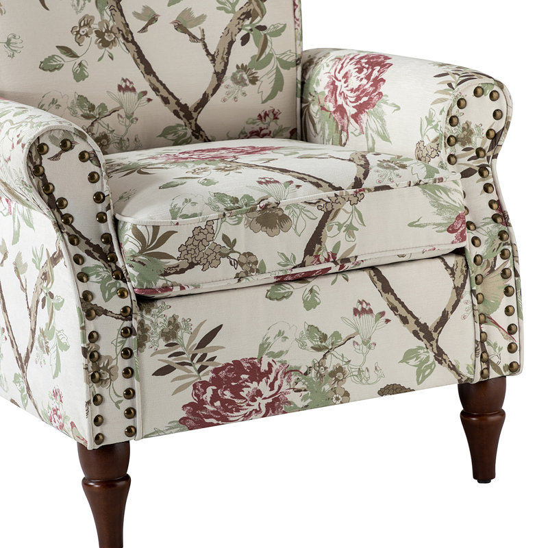 Asul Armchair with Nailhead Trim, Floral Velvet