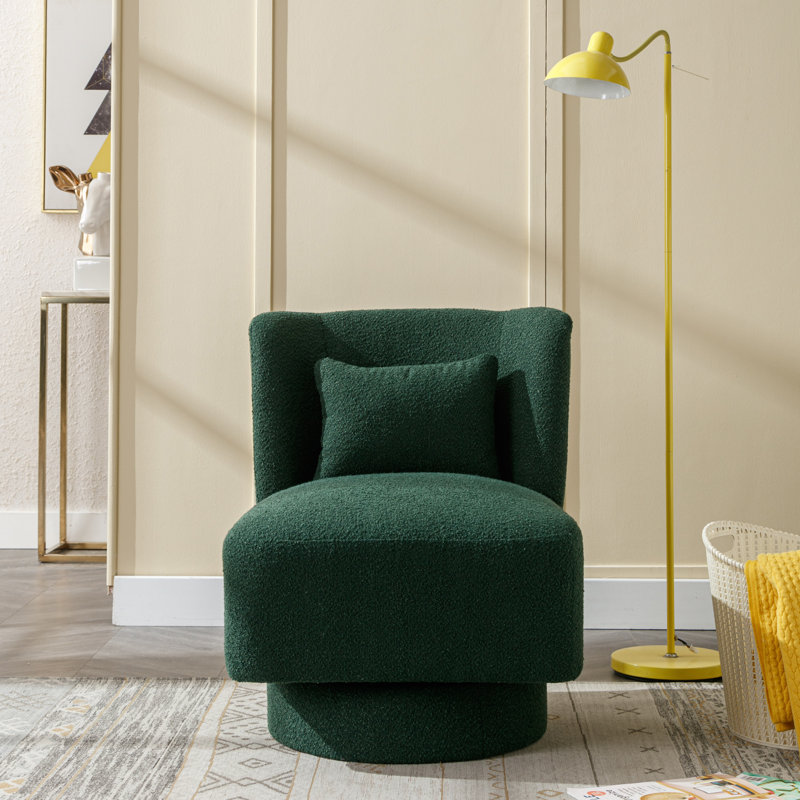 Daresha Upholstered Swivel Barrel Chair, Green Polyester
