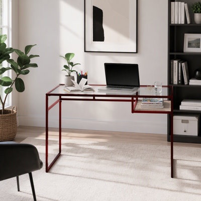 Bureau Yasin avec dessus en verre et fini rouge