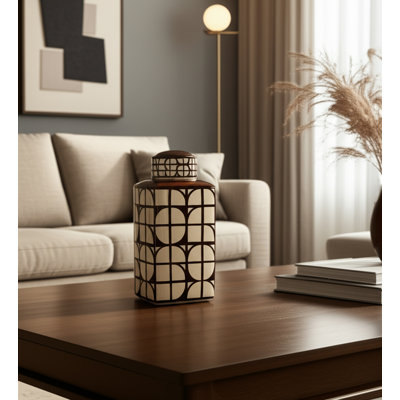 Pot de table géométrique en céramique avec couvercle pour la décoration intérieure