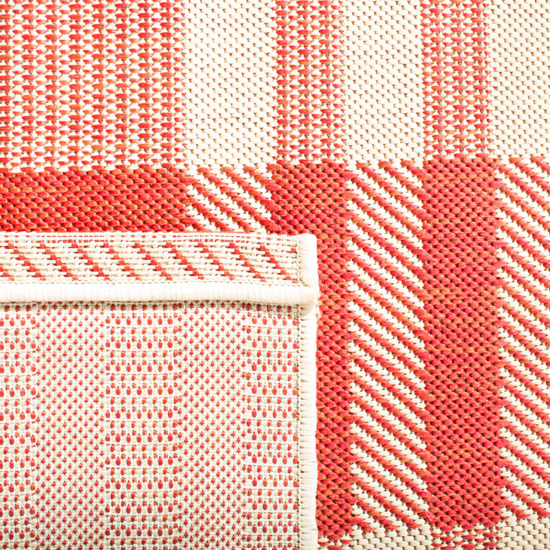 Tapis d'intérieur / extérieur écossais Courtyard Performance, Red/Bone, Tapis de couloir 2 pi 3 po x 10 pi