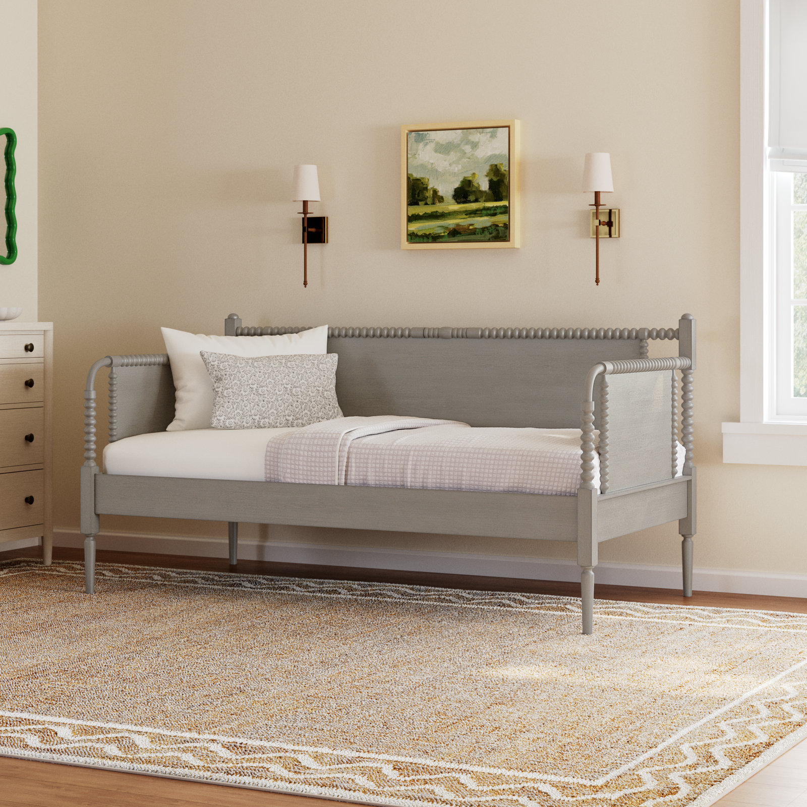 Delaria Turned Leg Daybed - Twin, Antique Gray