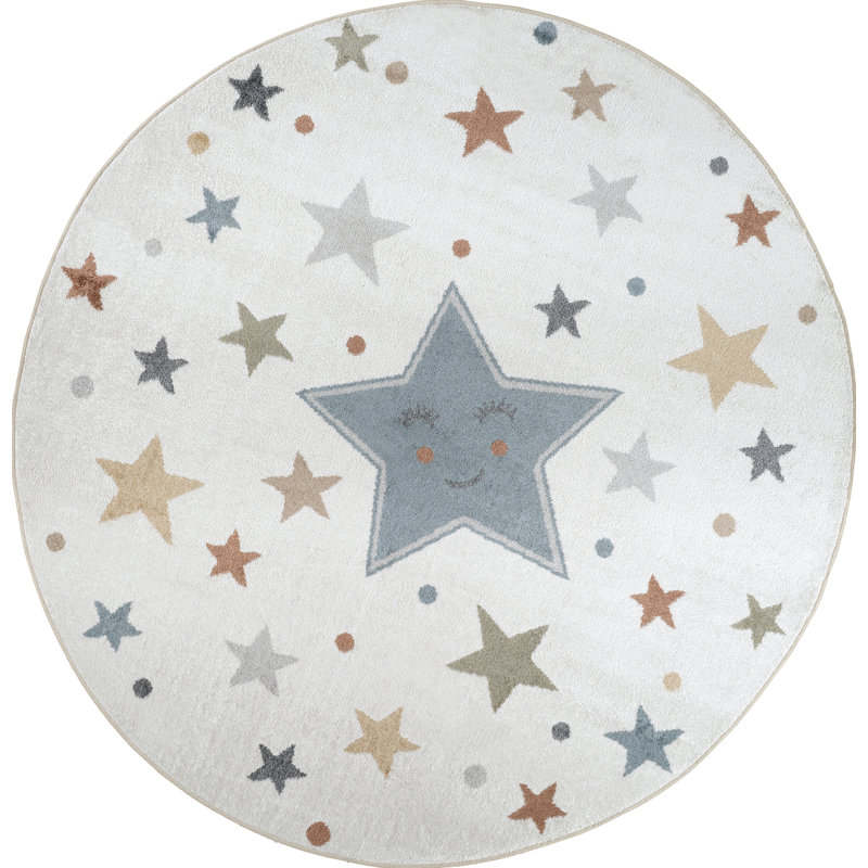 Reagyn Kids Machine Washable Multicolour Blue Bedroom Area Rug, Round 160cm
