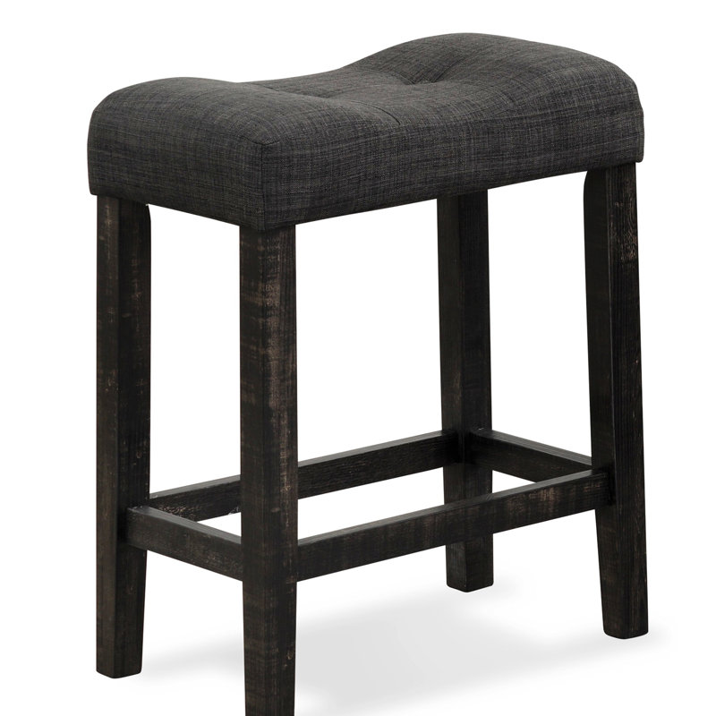 Set Of 2 Button Tufted Counter Height Saddle Stool, Grey