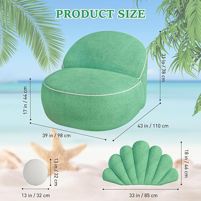 Fauteuil d'appoint rembourré en forme de siège pour adultes et enfants avec coussin décoratif, fauteuil à billes vert