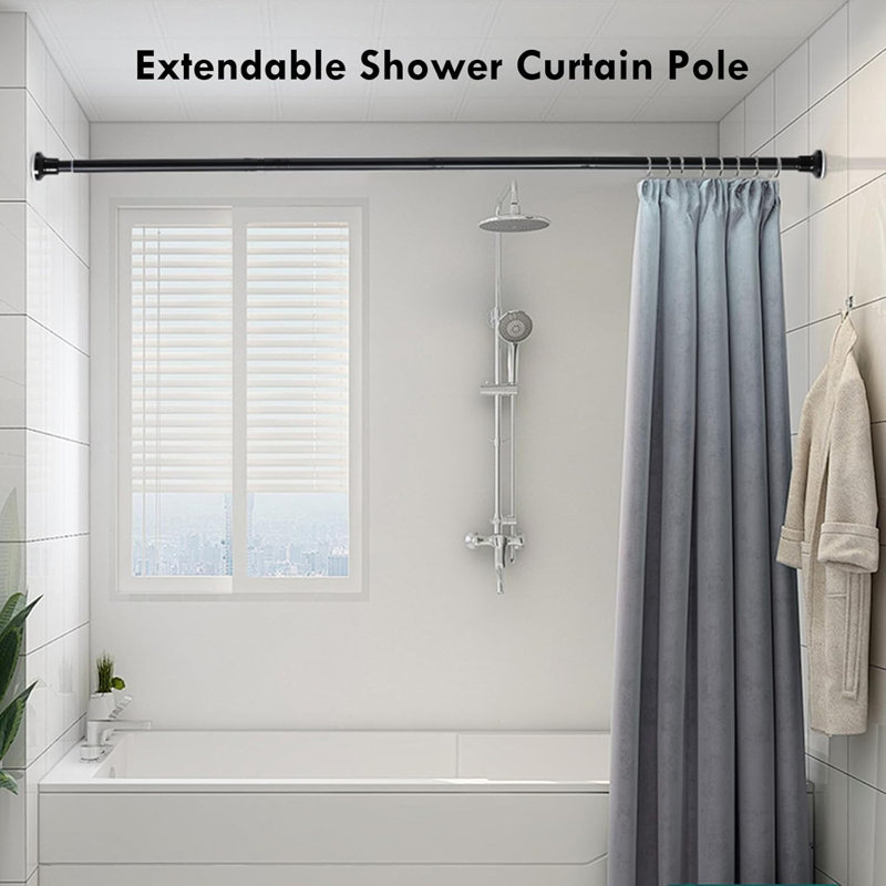 130cm Straight Shower Curtain Pole & Hook Set, Matte Black