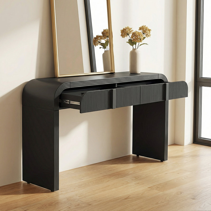 Codel Entry Console Table with Fluted Drawers, Black