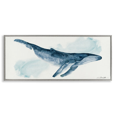 Baleine à bosse nautique, animal marin, aquarelle bleue par Stephanie Workman Marrott - peinture sur bois