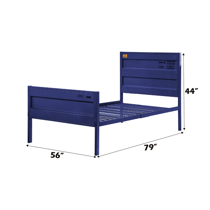 Lit double en métal bleu Cargo, serrure de contenant rectangulaire de longueur de panneau d'Hb / Fb, sans sommier, capacité de lit de 330 lb en bleu, avec panneaux encastrés, Hb / Fb, 21 lattes, support de poids
