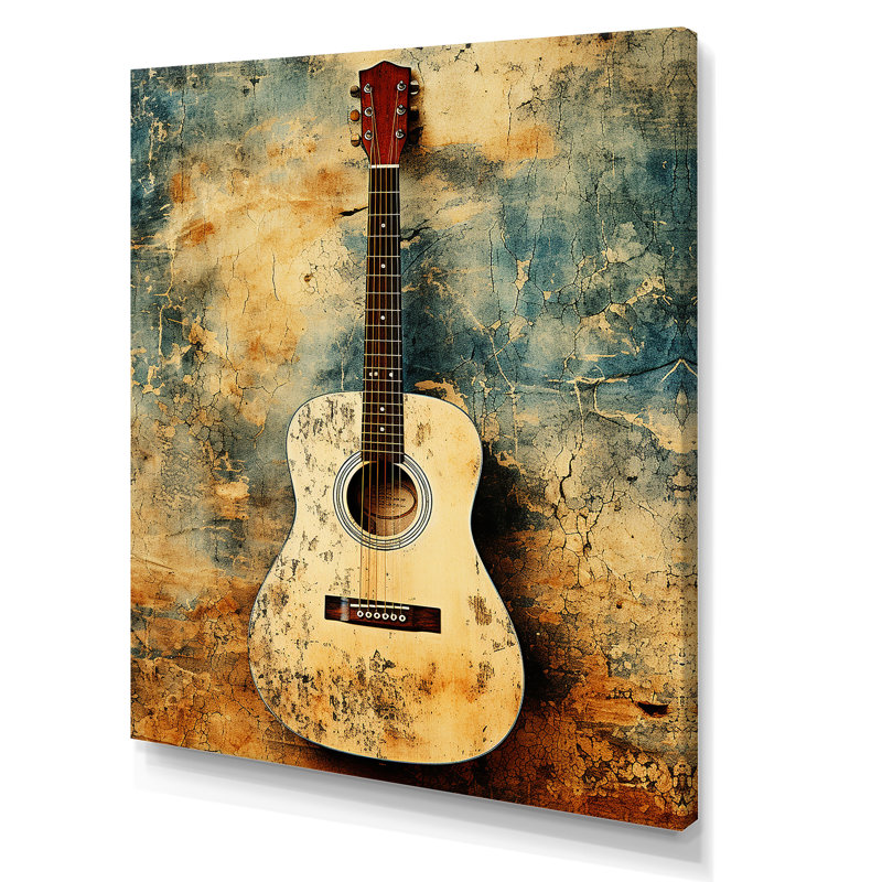 Guitare rétro vintage, musique de campagne, art mural, Toile tendue, H 44 po x l 34 po x P 1,5 po