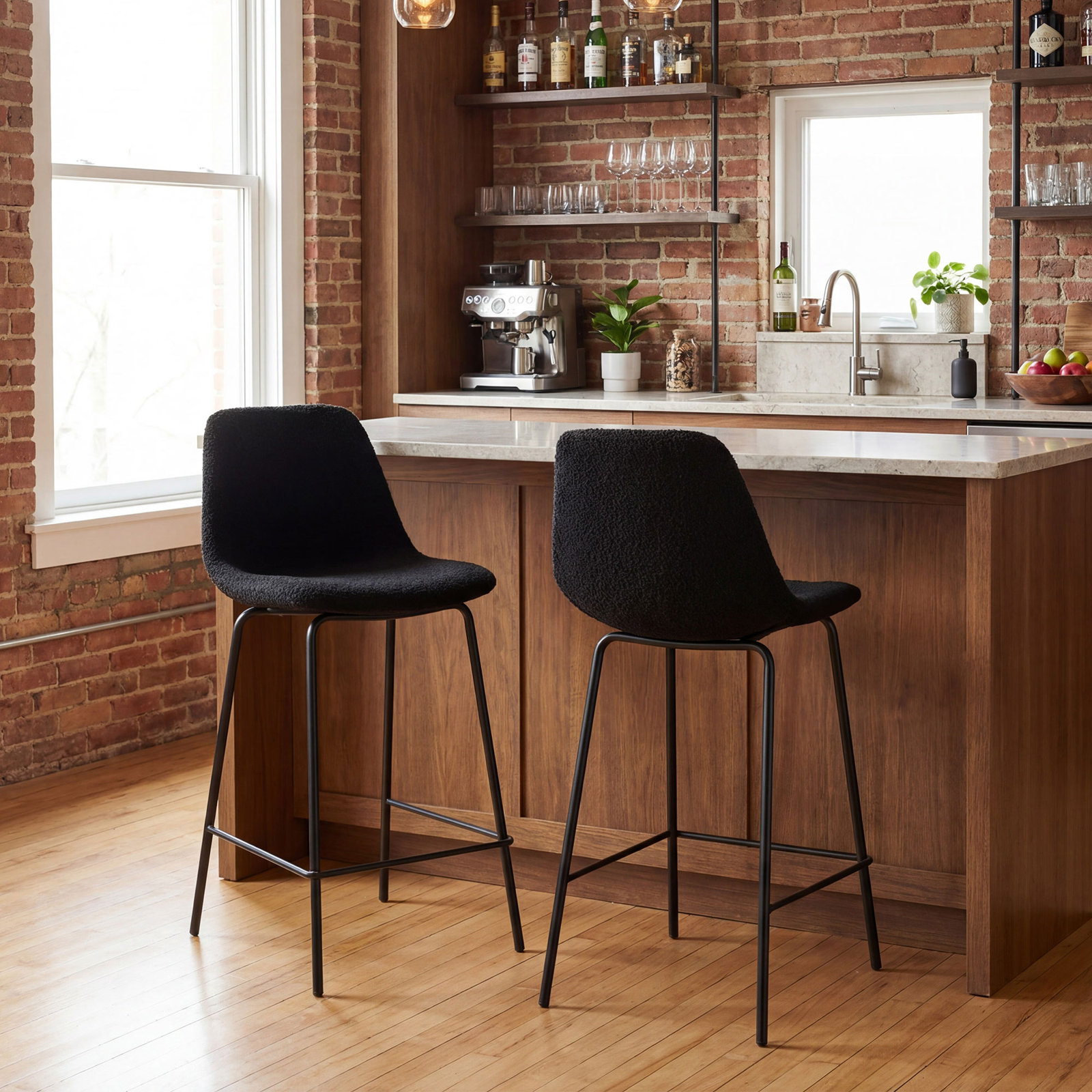Kavi Bar and Counter Stool, Black Boucle, Counter Stool (24" Seat Height)