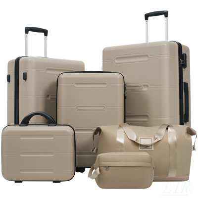 Ensemble de 6 valises légères à coque rigide avec roues pivotantes, verrouillage par mot de passe et plusieurs accessoires de voyage pour un voyage sans effort