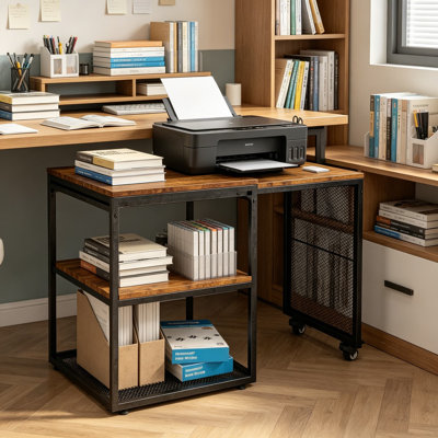 Grand support d'imprimante avec tablettes de rangement, table de bricolage extensible 24 po x 20 po x 29 po, bureau d'organisation pour bureau à domicile, bureau polyvalent pour le bureau, la cuisine, le bureau, le salon