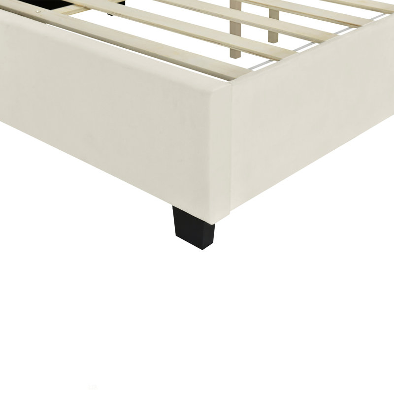 Grand lit plateforme tapissier avec grande tête de lit, mobilier de chambre à coucher, velours, cadre de lit, Beige