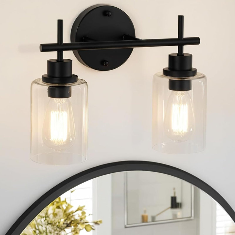 Modern Bathroom Wall Sconce With Clear Glass Shade And Matte Black Finish For Vanity Lighting