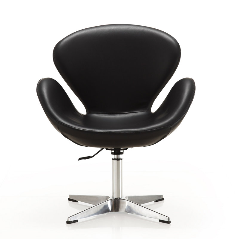 Raspberry Modern Vegan Leather Upholstered Metal Swivel Balloon Chair in Black, Black Faux Leather