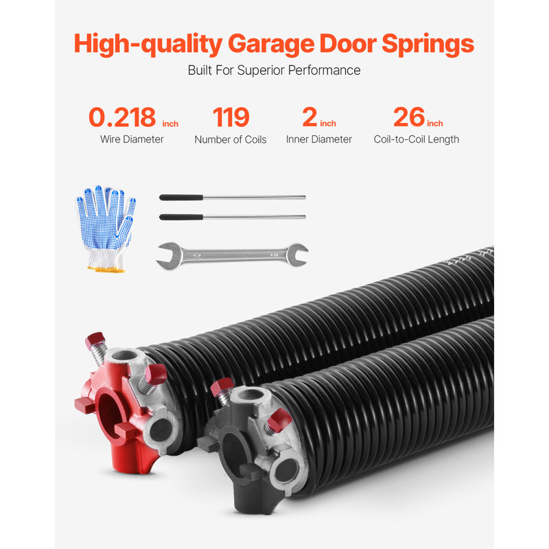 Ressorts de torsion de porte de garage avec barres d'enroulement, H 26 po x l 2 po x P 2 po